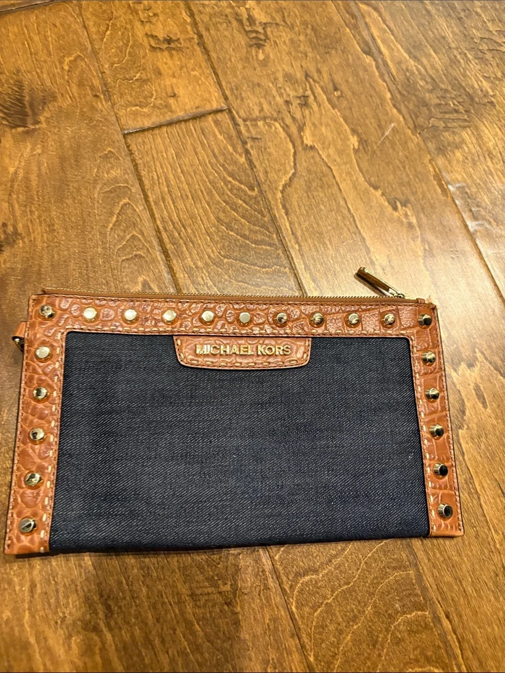 Michael Kors Navy and Brown Studded Cosmetic Pouch